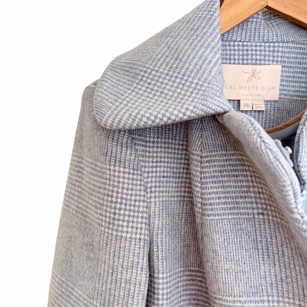 Gal Meets Glam Slate Blue Plaid Scalloped Coat Extra Small XS - Picture 3 of 3